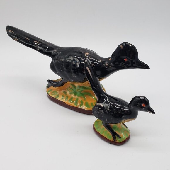 VINTAGE Ceramic Set Adult & Baby Roadrunner Bird Figurines - Picture 3 of 11